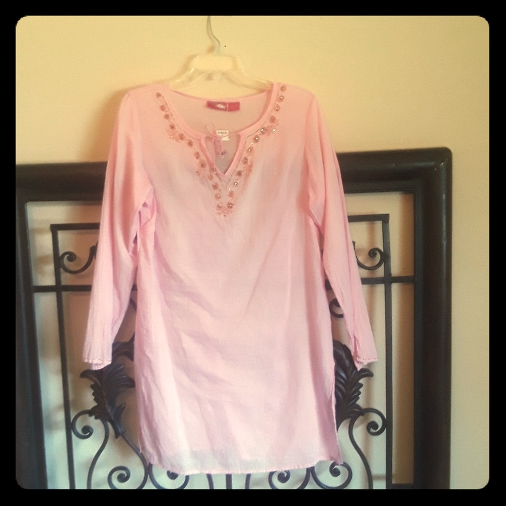 Raviya Swimsuit Cover Up - Pink, Short, Beaded